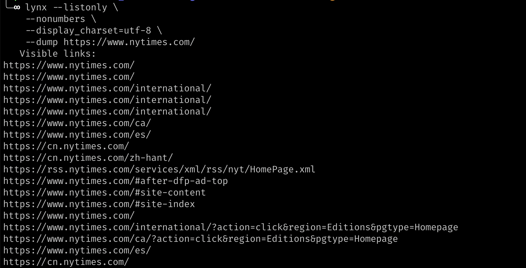 Lynx output without line numbers